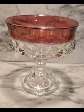 Vintage Indiana Glass KINGS CROWN Ruby Red THUMBPRINT Candy Dish Compote 5 1/4”